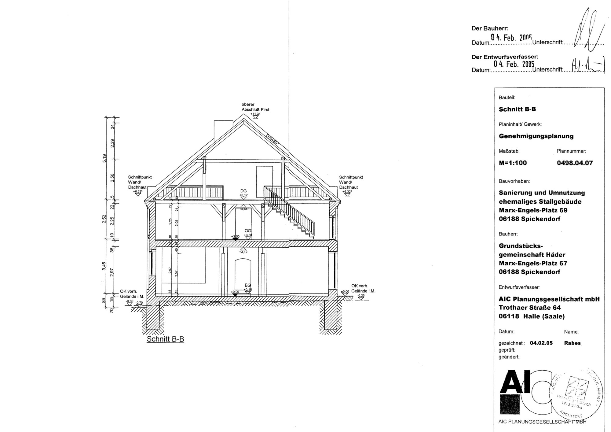 Gutsherrensaal Schnitt B-B Gutsherrensaal Schnitt B-B